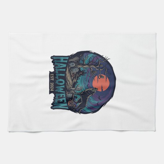 Halloween Est Heulender Wolf Roter Mond Zombie Han Geschirrtuch (Horizontal)