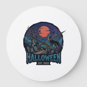 Halloween Est Heulender Wolf Roter Mond Zombie Han Große Wanduhr