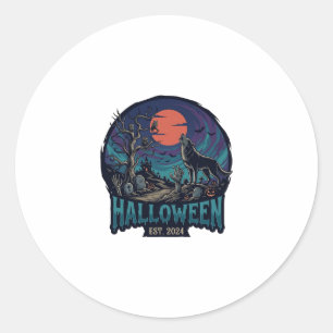 Halloween Est Heulender Wolf Roter Mond Zombie Han Runder Aufkleber