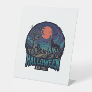 Halloween Est Heulender Wolf Roter Mond Zombie Han Sockelschild