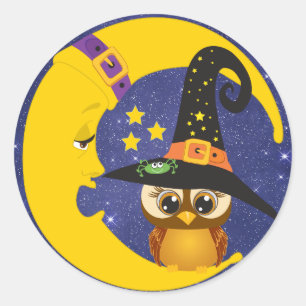 Halloween-Eule auf den Mondstarlight-Aufklebern Runder Aufkleber