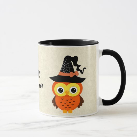 Halloween-Eule mit Hexe-Hut Tasse (Rechts)