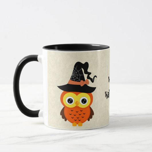 Halloween-Eule mit Hexe-Hut Tasse (Links)