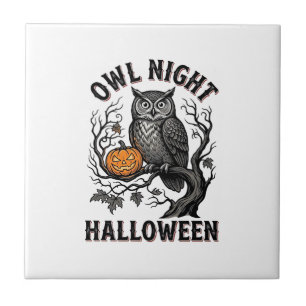 Halloween-Eule-Shirt Vintage Gruseliges Vogelparty Fliese
