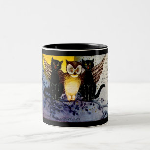 Halloween-Eule und schwarze Katzen Zweifarbige Tasse