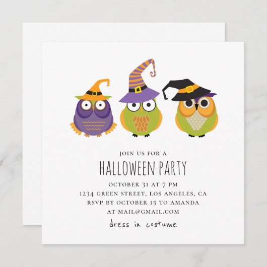 Halloween-Eulen. Liebliche Kinder kostümen Party. Einladung (Vorne/Hinten)