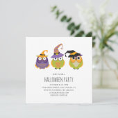 Halloween-Eulen. Liebliche Kinder kostümen Party. Einladung (Stehend Vorderseite)