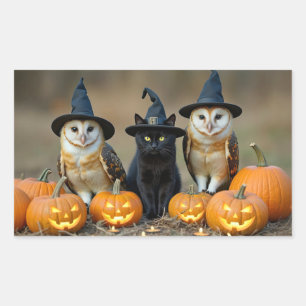 Halloween-Eulen und schwarze Katze Jack O Lantern Rechteckiger Aufkleber