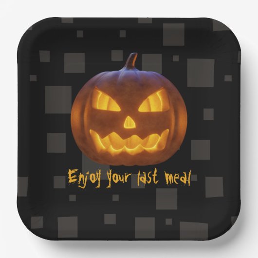 Halloween Evil Pumpkin Letzte Mahlzeit Orange Schw Pappteller (Vorderseite)
