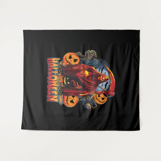 Halloween Evil skeleton, Pumpkin Wandteppich (Vorderseite (Horizontal))
