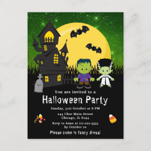 Halloween Extravagant Dress Party Monsters Green Postkarte