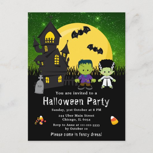 Halloween Extravagant Dress Party Monsters Green Postkarte (Vorderseite)