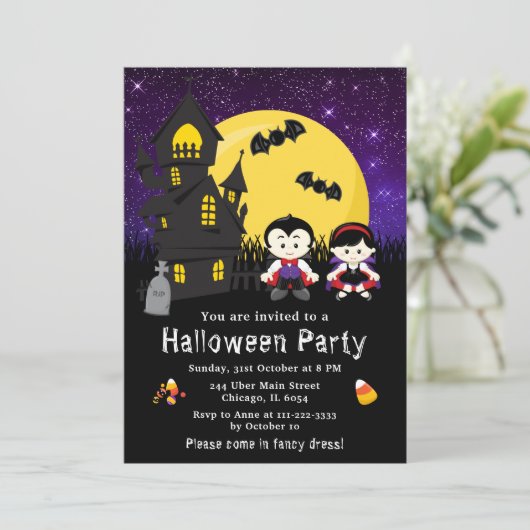 Halloween Extravagant Dress Party Vampires Lila Einladung (Stehend Vorderseite)