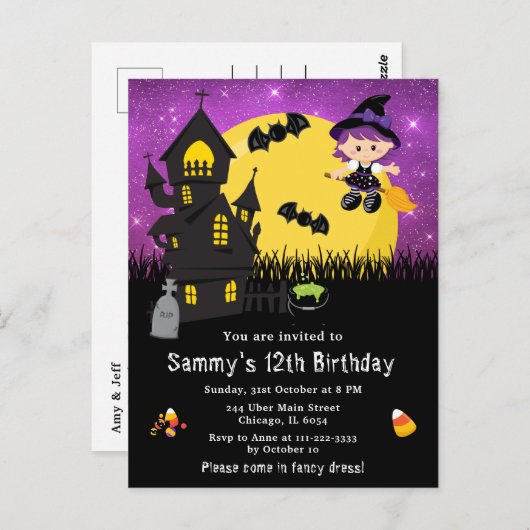 Halloween Extravagantes Kleid Birthday Hexe Lila Postkarte (Vorne/Hinten)