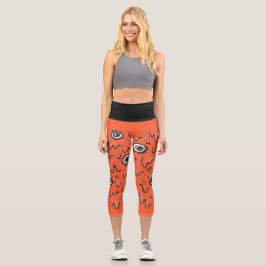 Halloween Eyeball Spooky Drip  Capri Leggings