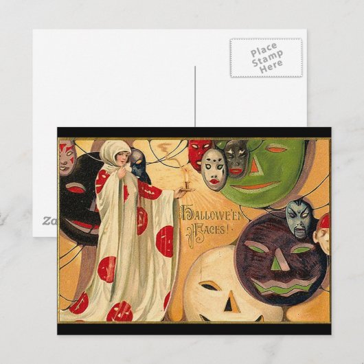 Halloween Faces - Art Déco Postkarte (Vorne/Hinten)