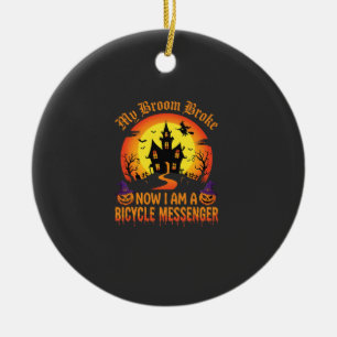 Halloween-Fahrradbote Hexenbesen zerbrochen Desi Keramik Ornament