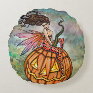 Halloween Fairy and Jack-o-Lantern Art Rundes Kissen