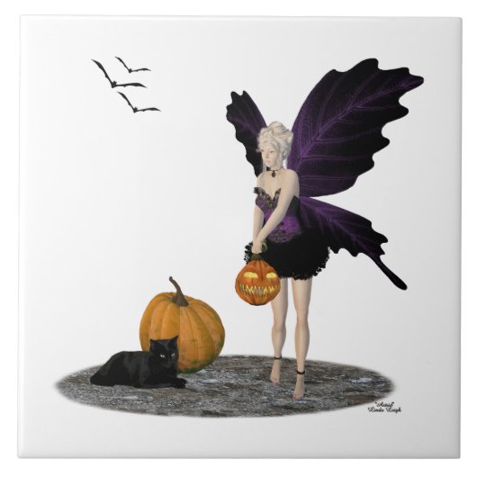 Halloween Fairy mit Pumpkins Keramik Tile Fliese (Vorderseite)