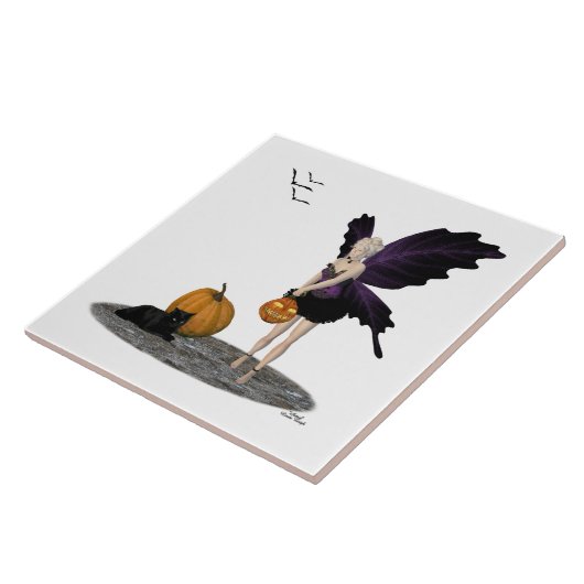 Halloween Fairy mit Pumpkins Keramik Tile Fliese (Seite)