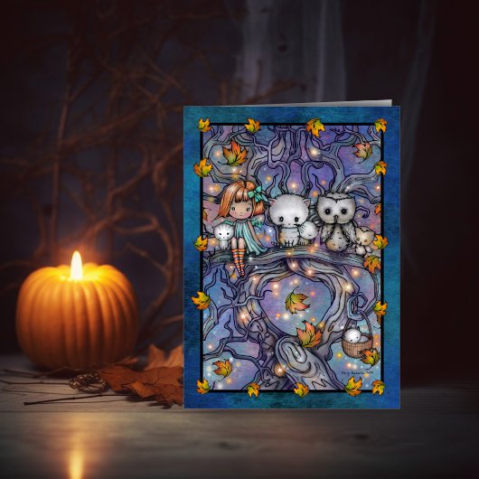 Halloween Fairy Owls and Cats Art Card Karte