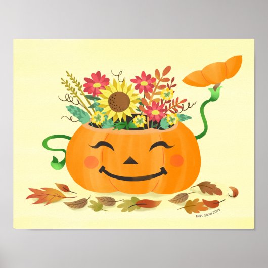 Halloween Fall Floral Pumpkin Art Print Poster (Vorne)