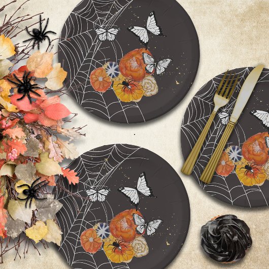 Halloween Fall Florals Butterflies Spinnen Spooky Pappteller