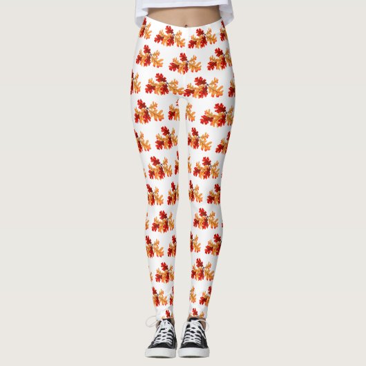 Halloween Fall Foliage Red Orange Blätter Muster Leggings (Vorderseite)
