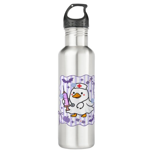 Halloween Fall Lila Coquette Goose Nurse Aesthet Edelstahlflasche (Vorderseite)