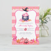 Halloween Fall Pumpkin Rosa Baby Girl Dusche Einladung (Stehend Vorderseite)