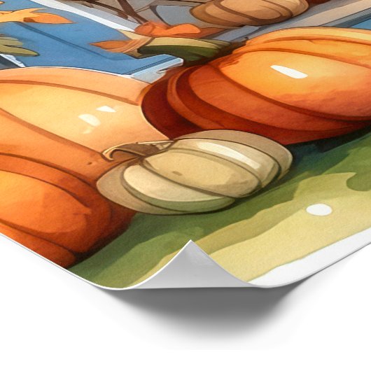 Halloween Fall Pumpkins Cornstalk auf der Vorderse Poster (Ecke)