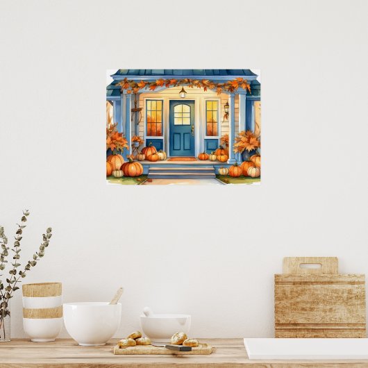 Halloween Fall Pumpkins Cornstalk auf der Vorderse Poster (Küche)