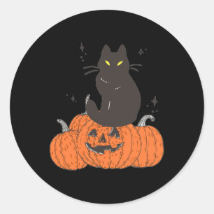 Halloween Fall Spooky Katze mit Kürbis Runder Aufkleber