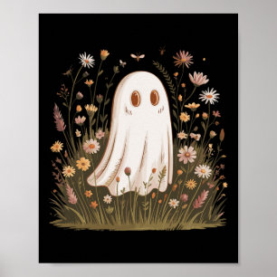 Halloween Fall Vibes Floral Ghost Poster
