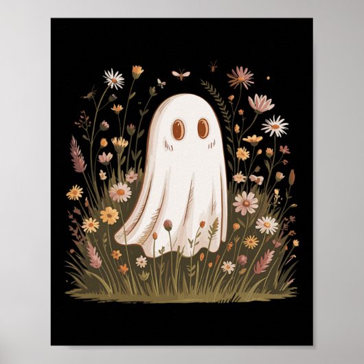 Halloween Fall Vibes Floral Ghost Poster (Vorne)