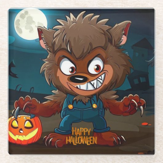 Halloween/Fall/Werwolf/Cartoon Glasuntersetzer (Vorderseite)