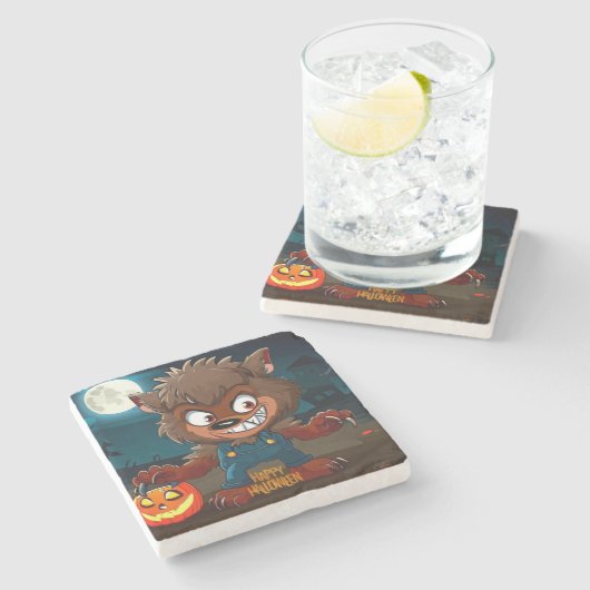 Halloween/Fall/Werwolf/Cartoon Steinuntersetzer (Seitenansicht)