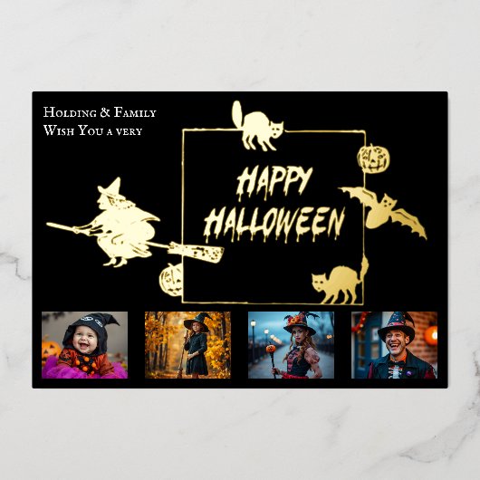 Halloween Familie Vier FotoCollage Folieneinladung (Vorderseite)