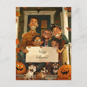 Halloween Familie wünscht Glück Postkarte