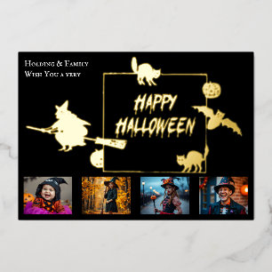 Halloween-Familien-Foto-Collage mit vier Bildern Folieneinladung