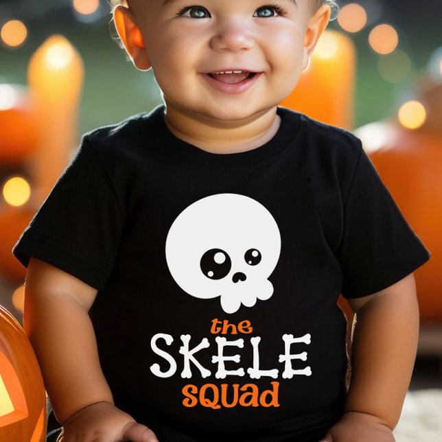 Halloween Family Matching Skele Squad Orange Baby Strampler (Skele Squad Matching Halloween Family Shirts - Baby)