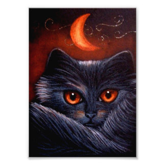 HALLOWEEN FANTASY BLACK CAT & ORANGE MOON DRINT FOTODRUCK
