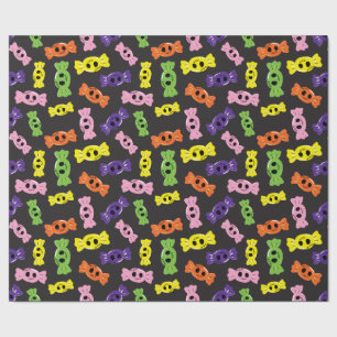 Halloween farbenfrohe Candies Nahtloses Schwarzes Geschenkpapier