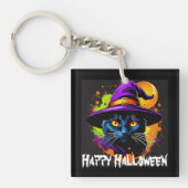 Halloween farbenfrohe majestätische Schwarze Katze Schlüsselanhänger (Vorderseite)