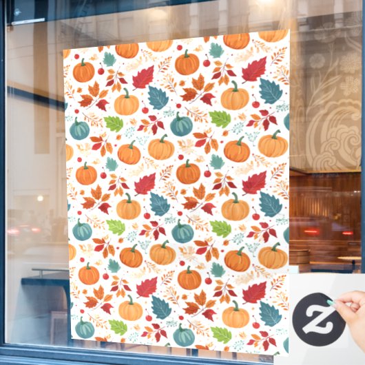 Halloween farbenfrohe Pumpkins und Blätter Fensteraufkleber (Café-Fenster)
