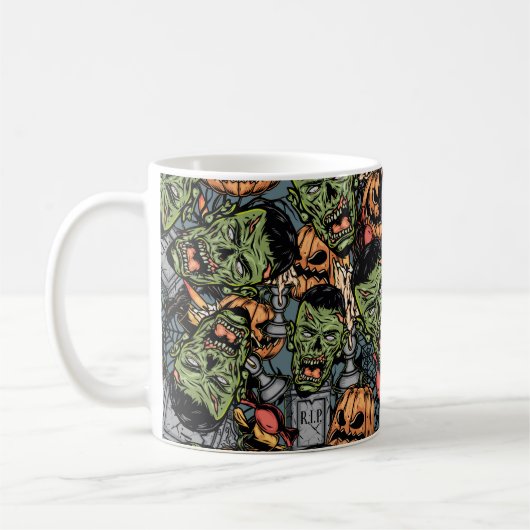 Halloween farbige Elemente nahtloses Muster mit Kaffeetasse (Links)