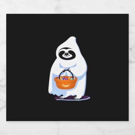 Halloween-Faultier, als Gespenst verkleidet, Trick Schaumweinetikett (Einzelnes Label)