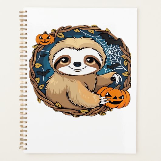 Halloween-Faultier, Kürbis, Fledermaus, Spinne, Sp Planer (Vorderseite)
