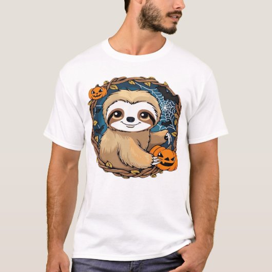Halloween-Faultier, Kürbis, Fledermaus, Spinne, Sp T-Shirt (Vorderseite)