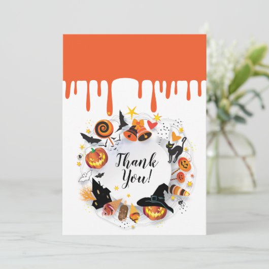 Halloween-Feierlichkeiten Dankeskarte (Stehend Vorderseite)